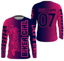 Load image into Gallery viewer, Personalized Biker Girl Jersey UPF30+ Pink&amp;Navy Brap Motocross Female Riders Adult&amp;Kid Dirt Bike Jersey| NMS759