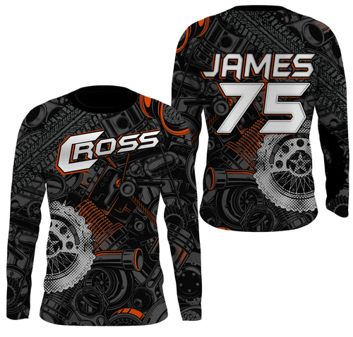 Personalized Camo Cross Jersey UPF30+ UV Protect, Motocross Supercross Racing Motorcycle Riders - Orange| NMS734