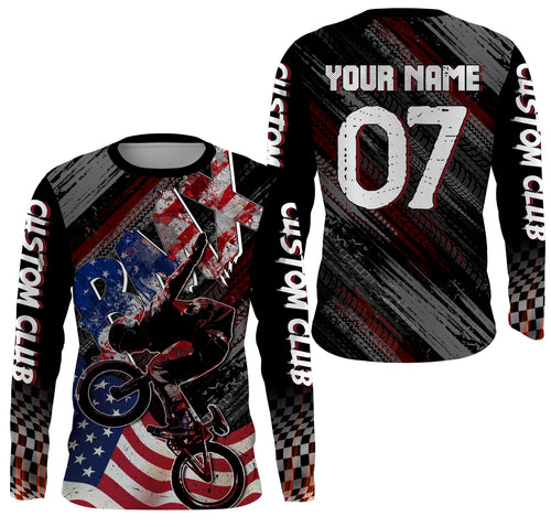 Personalized adult kid BMX jersey Patriotic UPF30+ USA riding racewear American cycling shirt| SLC31