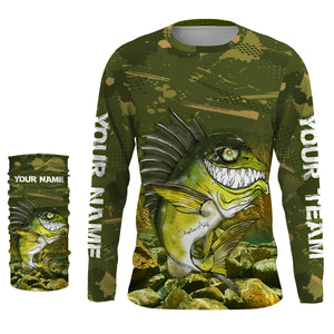 Largemouth Bass fishing camo custom name with angry bass fish ChipteeAmz's art UV protection shirts AT032