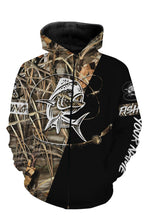 Load image into Gallery viewer, Mahi mahi Personalized fishing tattoo camo all-over print long sleeve, T-shirt, Hoodie, Zip up hoodie - FSA5B Black version