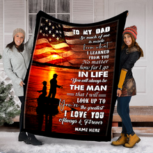 Load image into Gallery viewer, Custom Fishing Blanket To my Dad, gifts ideas for father&#39;s day, Father and son fishing partners for life American flag blanket NQSD203