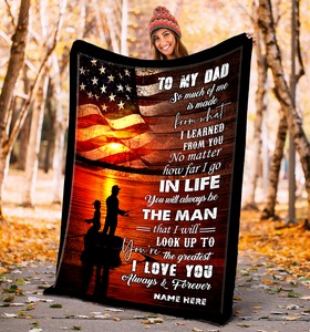 Custom Fishing Blanket To my Dad, gifts ideas for father's day, Father and son fishing partners for life American flag blanket NQSD203