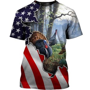 Wild Turkey Hunting Camo 3D All Over Print Shirt American Flag Plus Size NQS100 PQB