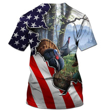 Load image into Gallery viewer, Wild Turkey Hunting Camo 3D All Over Print Shirt American Flag Plus Size NQS100 PQB