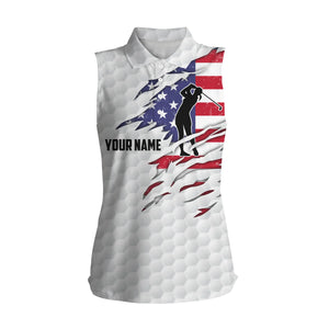 Womens sleeveless polo shirts American flag patriot custom name white golf balls shirts NQS4158