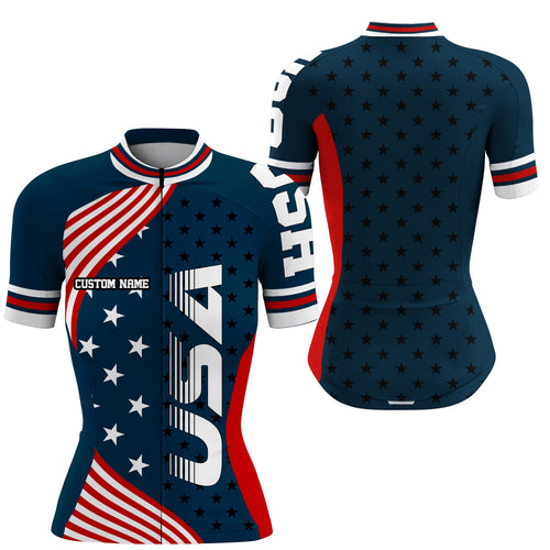 USA bike shirt women cycling jersey American flag UPF50+ full zipper cycle gear BMX MTB racewear| SLC149