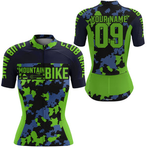Womens mountain bike jersey UPF50+ Green camo MTB shirt Breathable biking top with 3 pockets| SLC89