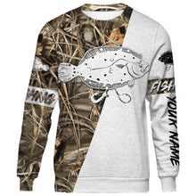 Load image into Gallery viewer, Flounder Personalized fishing tattoo camo all-over print long sleeve, T-shirt, Hoodie, Zip up hoodie - FSA16