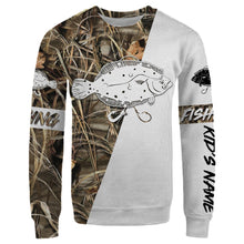 Load image into Gallery viewer, Flounder Personalized fishing tattoo camo all-over print long sleeve, T-shirt, Hoodie, Zip up hoodie - FSA16