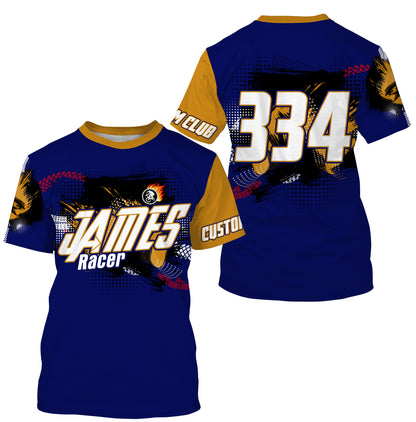 Personalized UPF30+ adult kid BMX racing jersey Blue enduro MTB shirt downhill cycling gear| SLC28