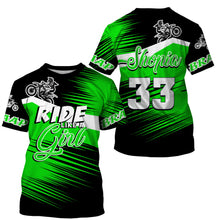 Load image into Gallery viewer, Ride Like A Girl Motocross Jersey Personalized UPF30+ Green Dirt Bike Riding Shirt Women Girls NMS737