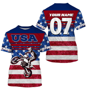 Personalized USA Motocross Jersey UPF30+ Patriotic MX Riding Shirt American Off-Road Adult&Kid Jersey| NMS728