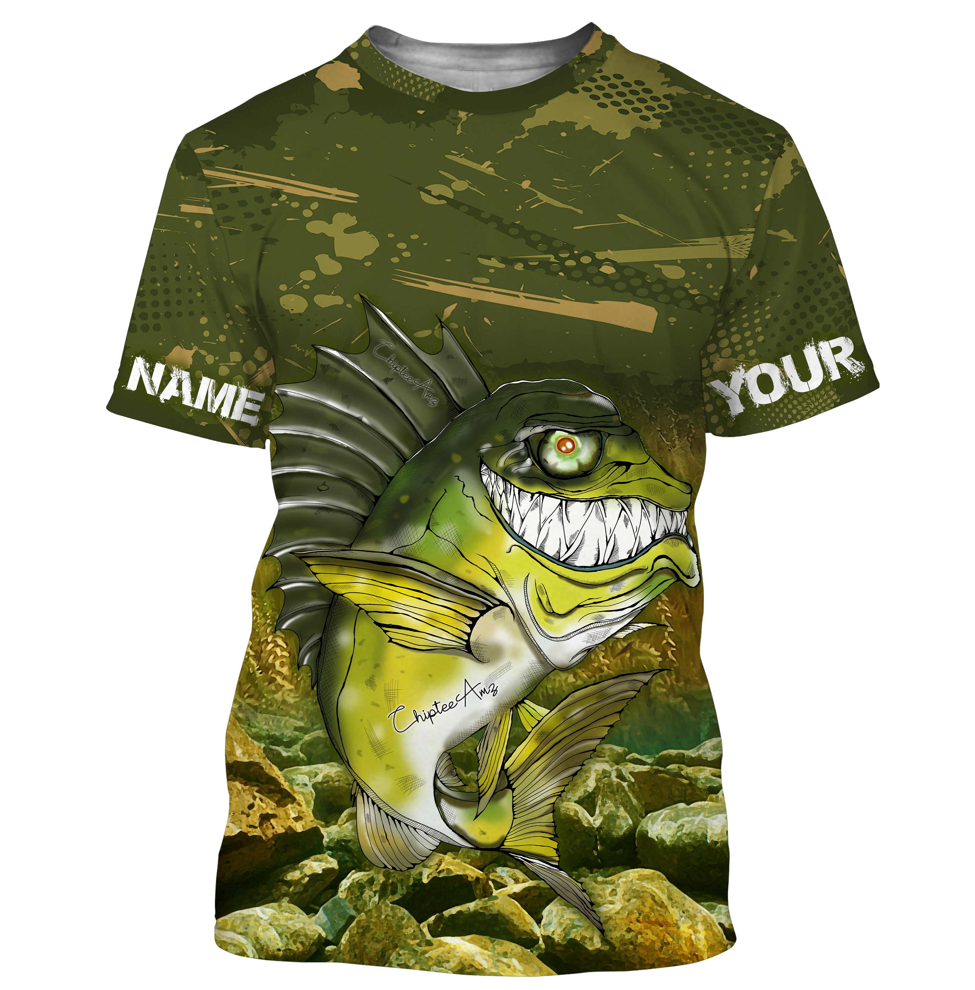 Largemouth Bass fishing custom name with angry bass ChipteeAmz's