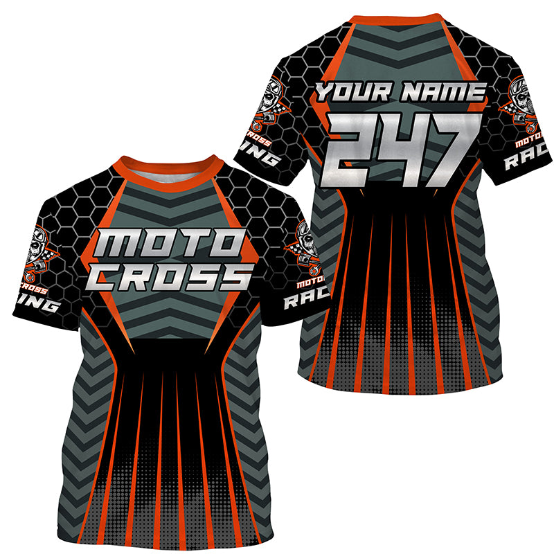 Personalized orange Motocross jersey men women kid racing UPF30+ biker off-road motorcycle shirt PDT303