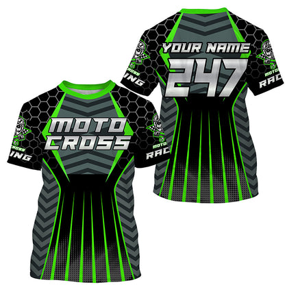 Personalized green Motocross jersey men women kid racing UPF30+ biker off-road motorcycle shirt PDT301