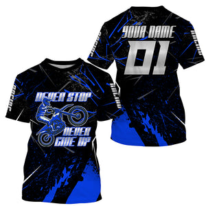 Custom dirt bike jersey men women kid UPF30+ blue Motocross racing shirt Never Stop motorcycle PDT389