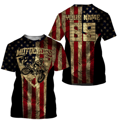 US Motocross Jersey Personalized UPF30+ Adult&Kid Patriotic Motocross Racing Motorcycle Offroad Riders| NMS724