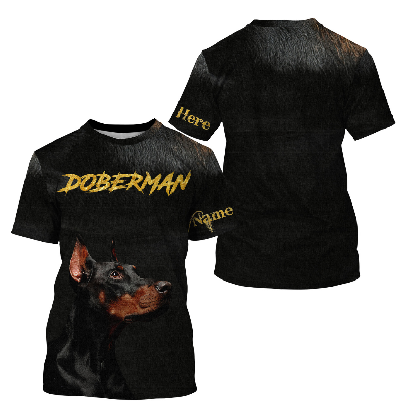 Love Doberman Hoodie Long Sleeve T-shirt| Custom Name Doberman All Over Print Shirt for Him Her| JTSD273