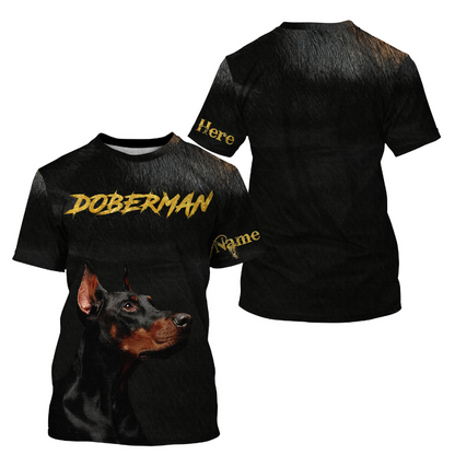 Love Doberman Hoodie Long Sleeve T-shirt| Custom Name Doberman All Over Print Shirt for Him Her| JTSD273