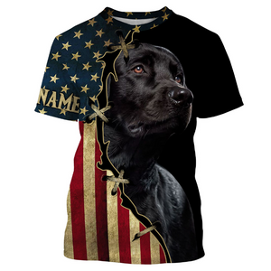 Labrador Retriever T-shirt Long Sleeve Hoodie| Custom All Over Print USA Flag Black Labrador Shirt| JTSD285