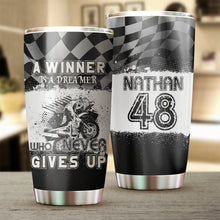 Load image into Gallery viewer, Personalized Biker Tumbler - Never Give Up, Motorcycle Tumbler Off-road Dirt Bike Rider Drinkware| NMS380