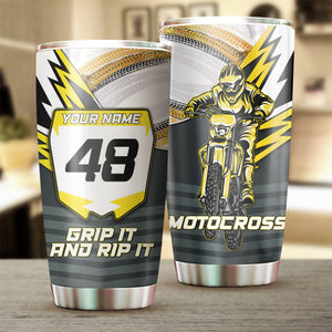 Motocross Personalized Tumbler, Grip It and Rip It Motorcycle Off-road Dirt Bike Rider Drinkware| NMS379