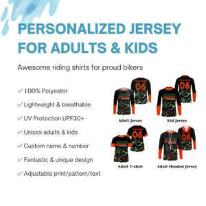 Camo MTB jersey Kids adult UPF30+ mountain bike shirt cycling jersey boys girls downhill clothes| SLC252