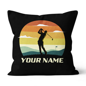 Sunset Golfer Vintage Custom Throw Pillow Personalized Golfing Gifts LDT1138