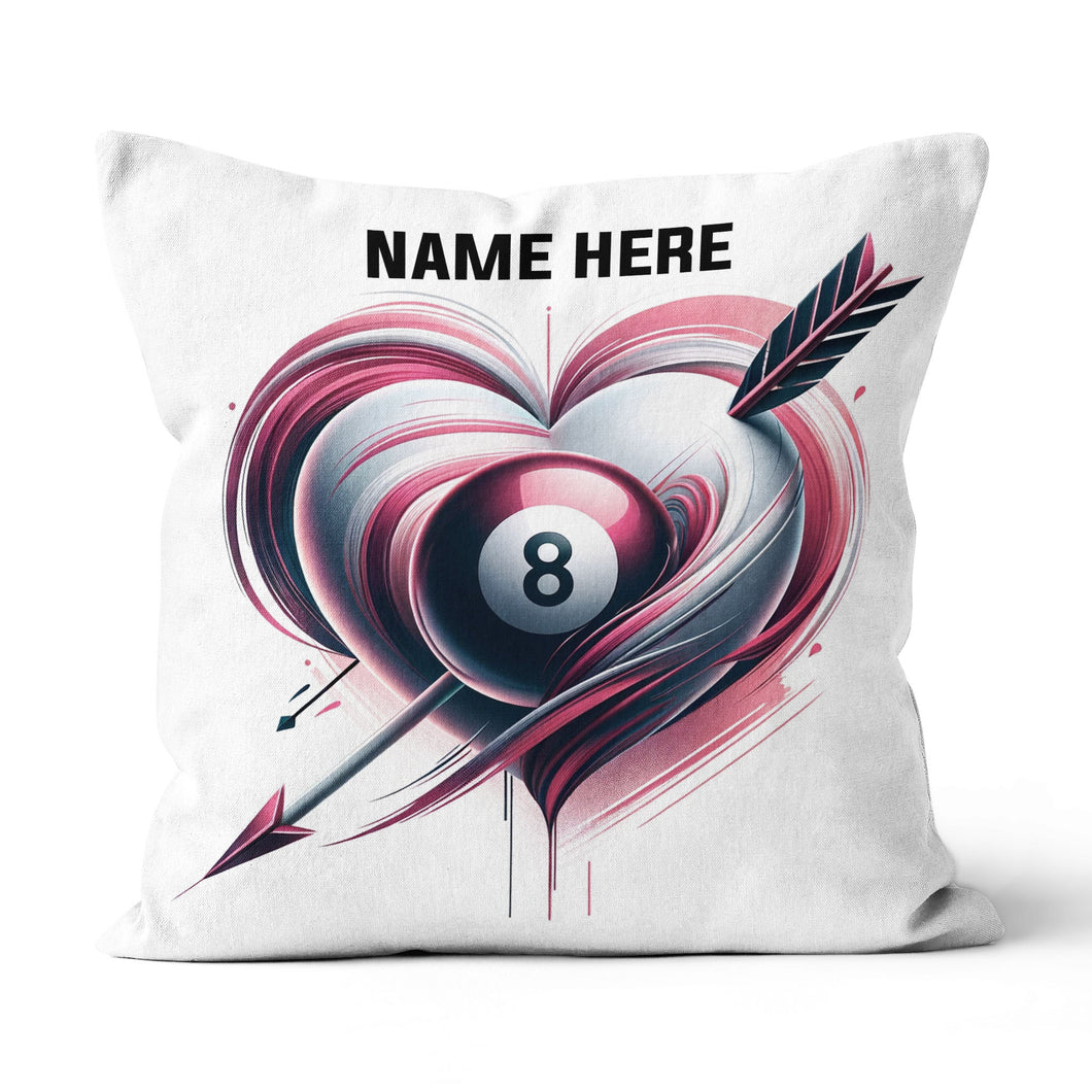 Pink 8 Ball Pool And Heart Custom White Pillow, Billiard Valentine Gifts TDM0891