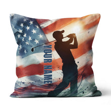 Load image into Gallery viewer, Watercolor American Flag Custom Pillow Personalized Patriotic Golf Gifts LDT1173