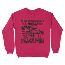 Load image into Gallery viewer, Never underestimate a woman who loves horses and believes in Jesus, horse gifts for girls D03 NQS2680 - Standard Crew Neck Sweatshirt