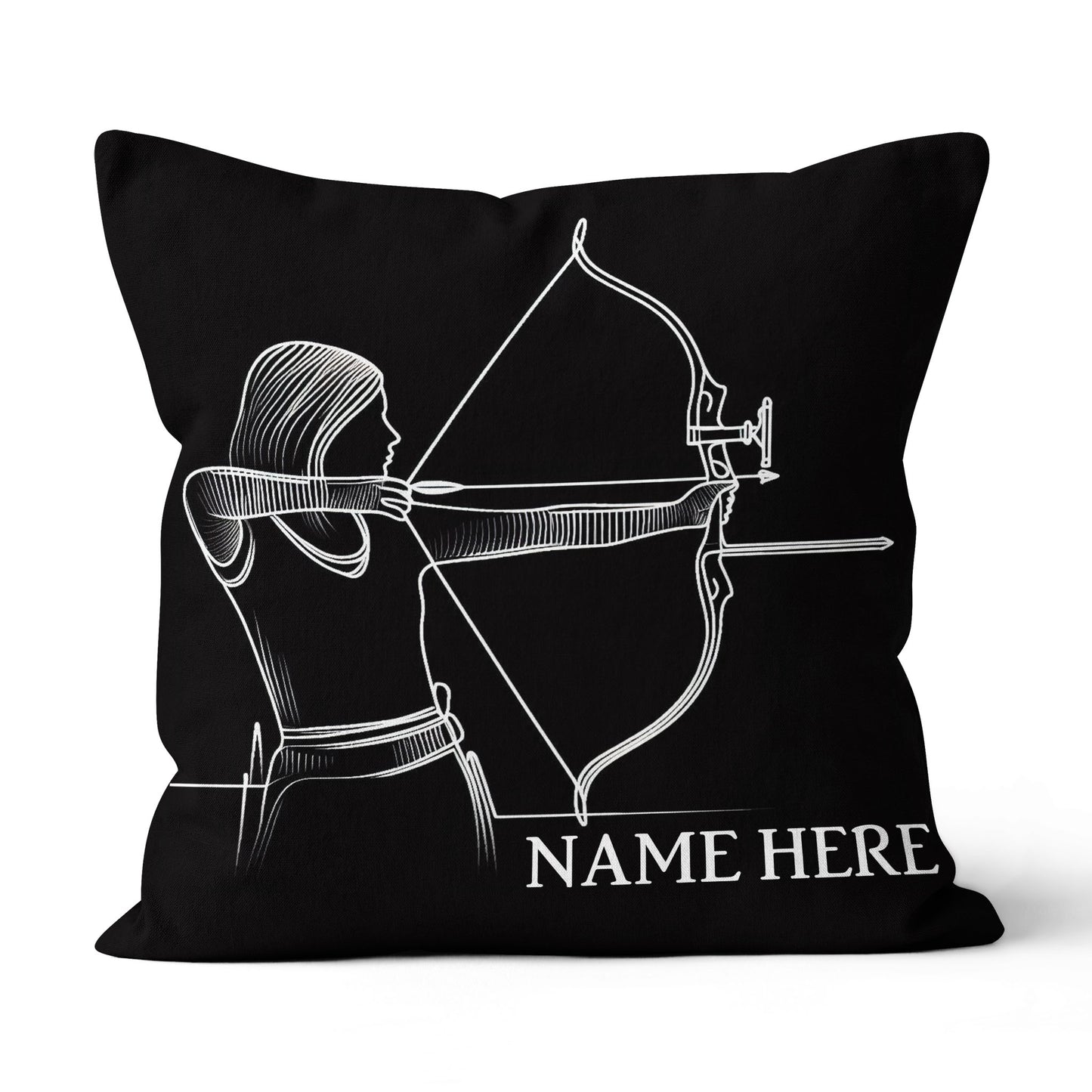 Customized Women Archer Line Drawing Black Pillow, Archery Pillow Gifts TDM0855