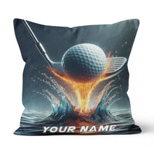 Load image into Gallery viewer, Fire &amp; Water Golf Club &amp; Ball Custom Throw Pillow Personalized Goft Gift LDT1154