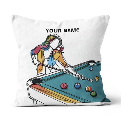 Multicolor Continuous Line Funny Players Billiards Custom White Pillows TDM0822
