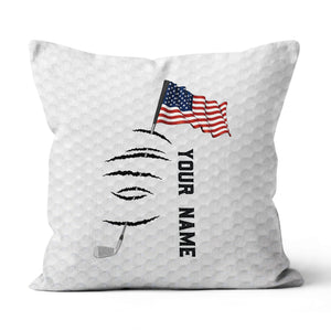 Personalized white golf ball skin pillow American flag 4th July custom name gifts for golf lovers NQS7020