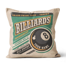 Load image into Gallery viewer, Personalized Retro Billiard Tournament Throw Pillow Gift For Pool Player VHM0840