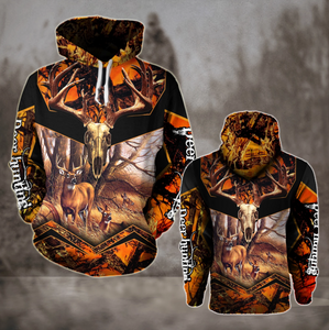 Deer Hunting Camo 3D All over print Hoodie Plus Size Orange Black - NQS64