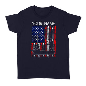 American flag fisherman kayak fishing custom name US fishing rod D05 NQS1244 - Standard Women's T-shirt