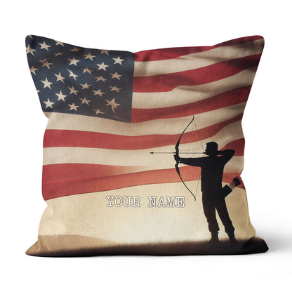 Personalized US Flag Men Player Archery Pillow, Gifts For Archery Lovers VHM0906
