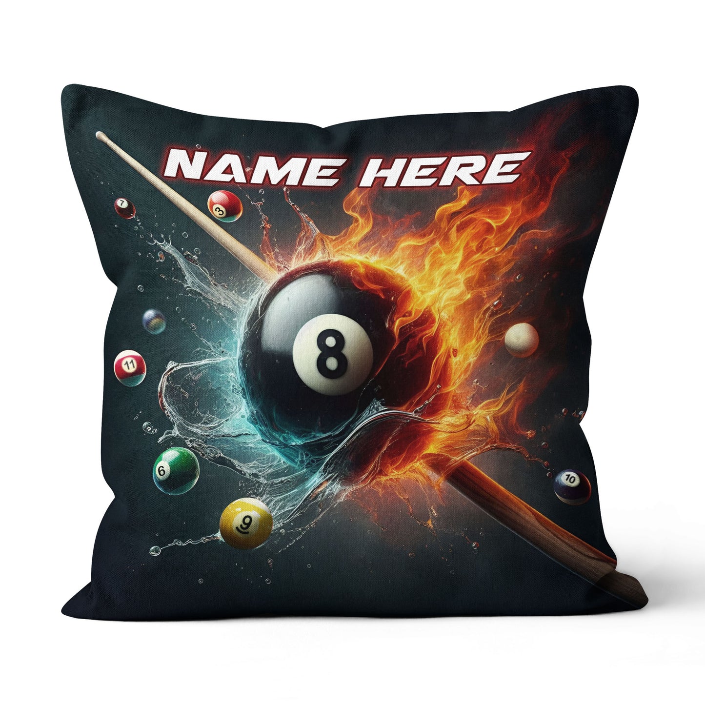 8 Ball Pool In Water And Fire Throw Pillow, Personalized Billiard Pillow TDM0840