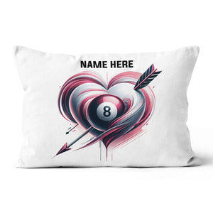 Pink 8 Ball Pool And Heart Custom White Pillow, Billiard Valentine Gifts TDM0891