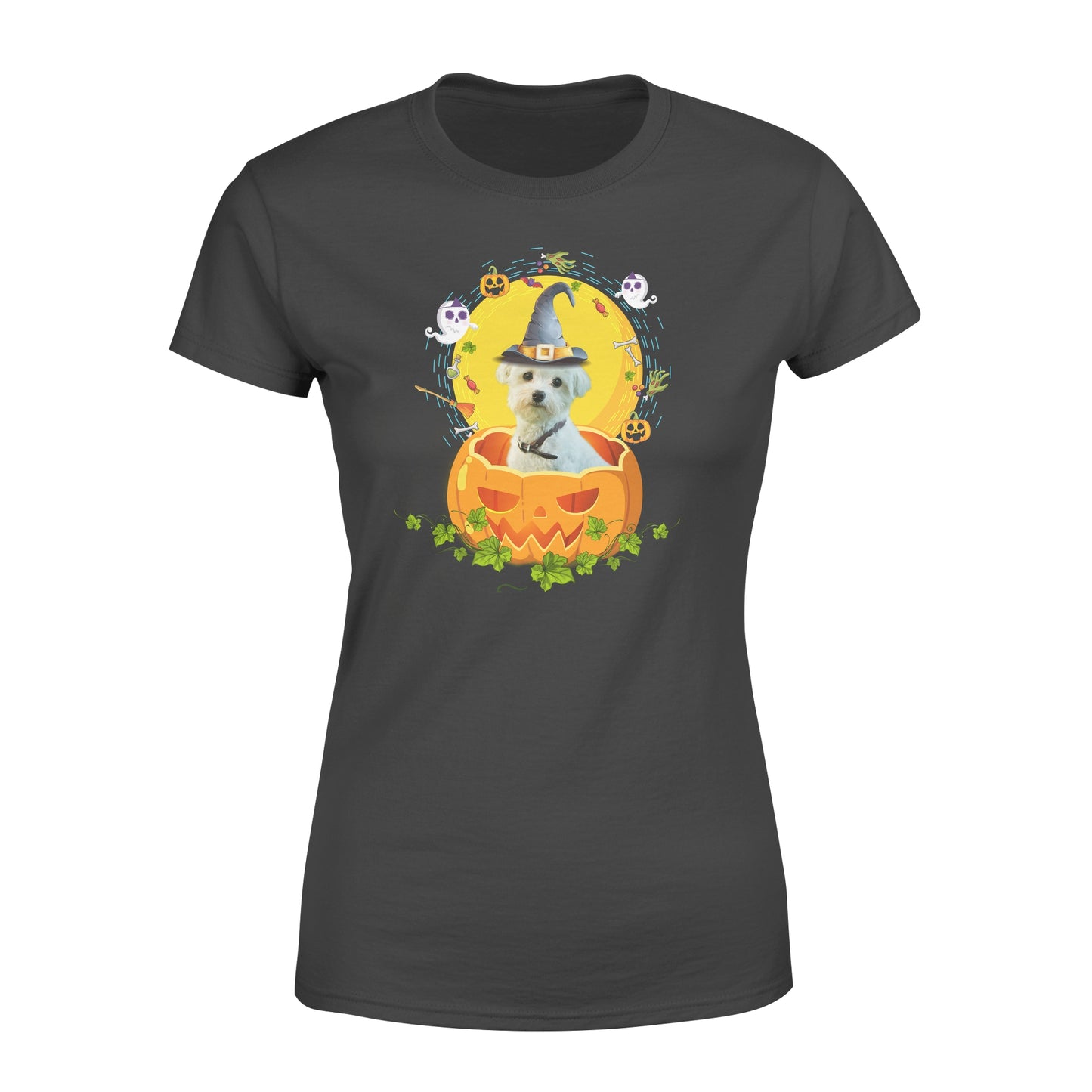 Custom photo dog halloween pumpkin personalized women's t-shirt