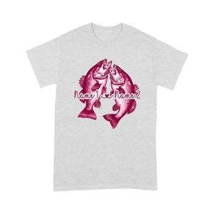 Custom His Her Name Bass Fishing T Shirts Matching Couple Fishing Shirt | Pink IPHW5805