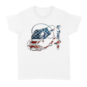 US Bass Fishing American Flag Custom name Women's T-shirt D02 NQS1248