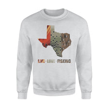 Load image into Gallery viewer, Texas slam live love fishing Texas map - Standard Crew Neck Sweatshirt