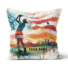 Load image into Gallery viewer, Watercolor American Flag Custom Pillow Personalized Patriot Golfer Gifts LDT1174