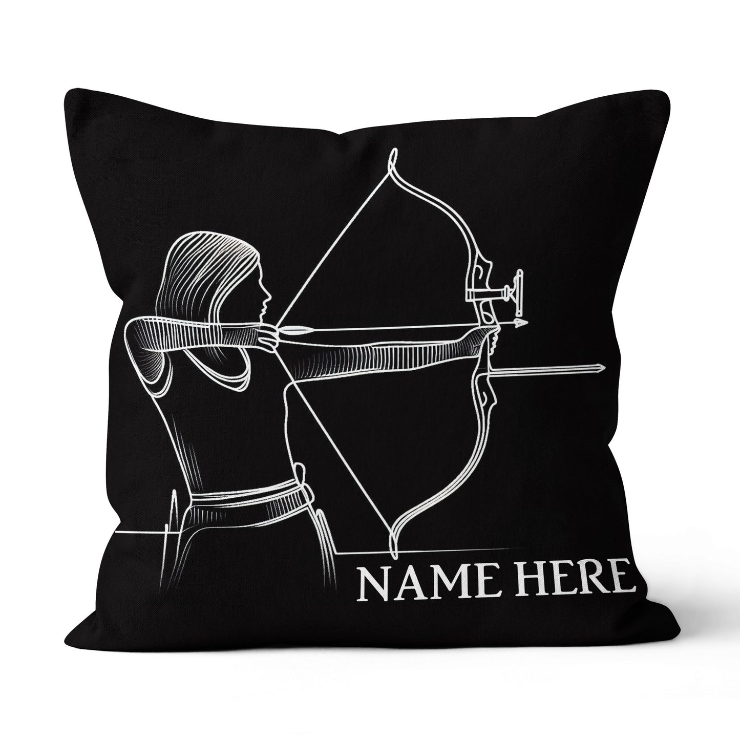 Customized Women Archer Line Drawing Black Pillow, Archery Pillow Gifts TDM0855
