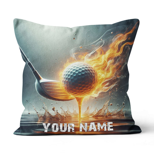 Fire & Water Golf Club & Ball Custom Throw Pillow Personalized Goft Gift LDT1153