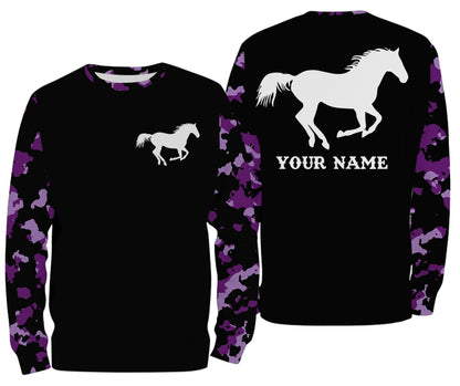 Love Horse purple camo Custom All over print Shirts, personalized horse gifts for girls - NQS2687